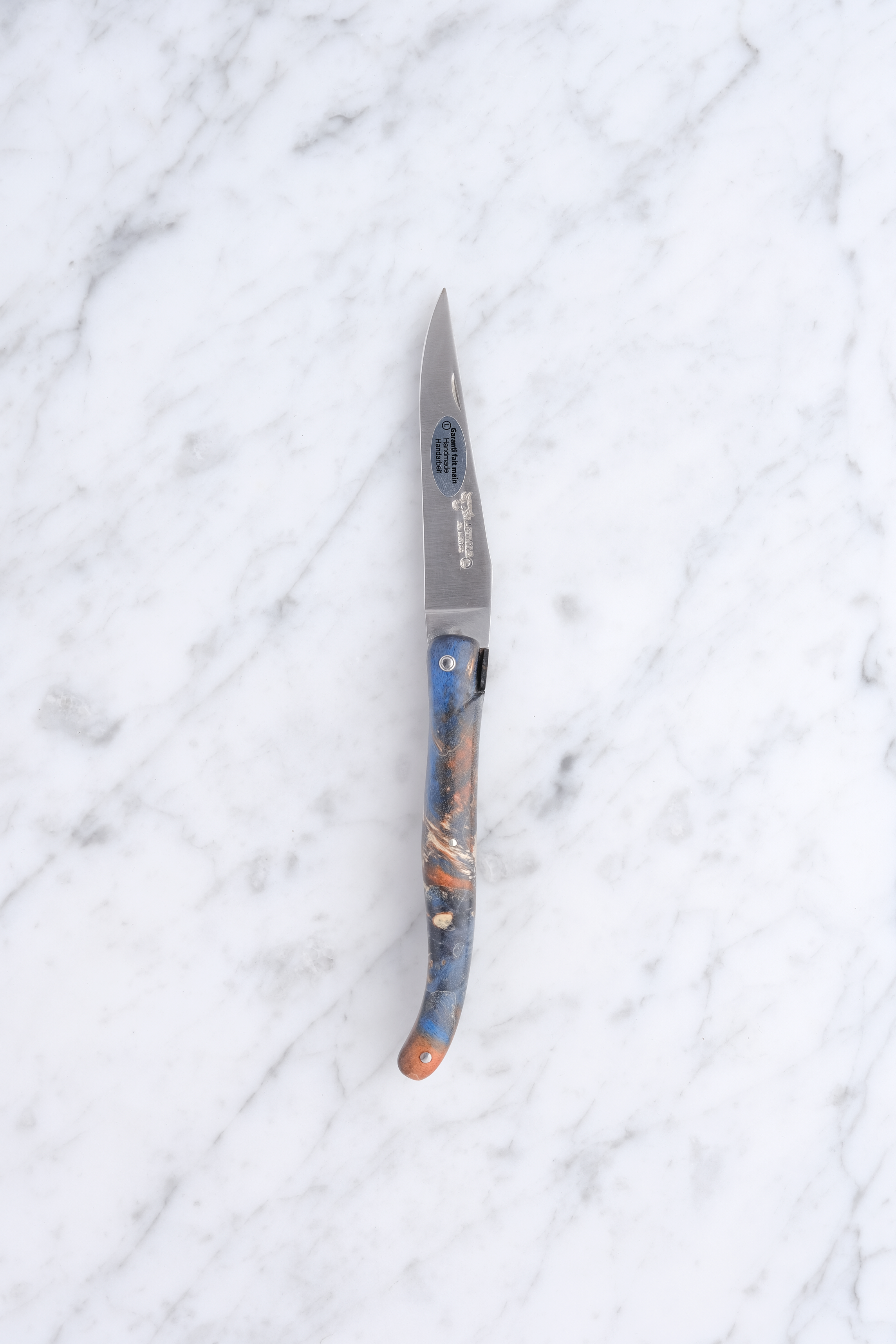 Laguiole Folding Knife 12cm - Blue Stabilized Poplar Burl (Earth Theme)