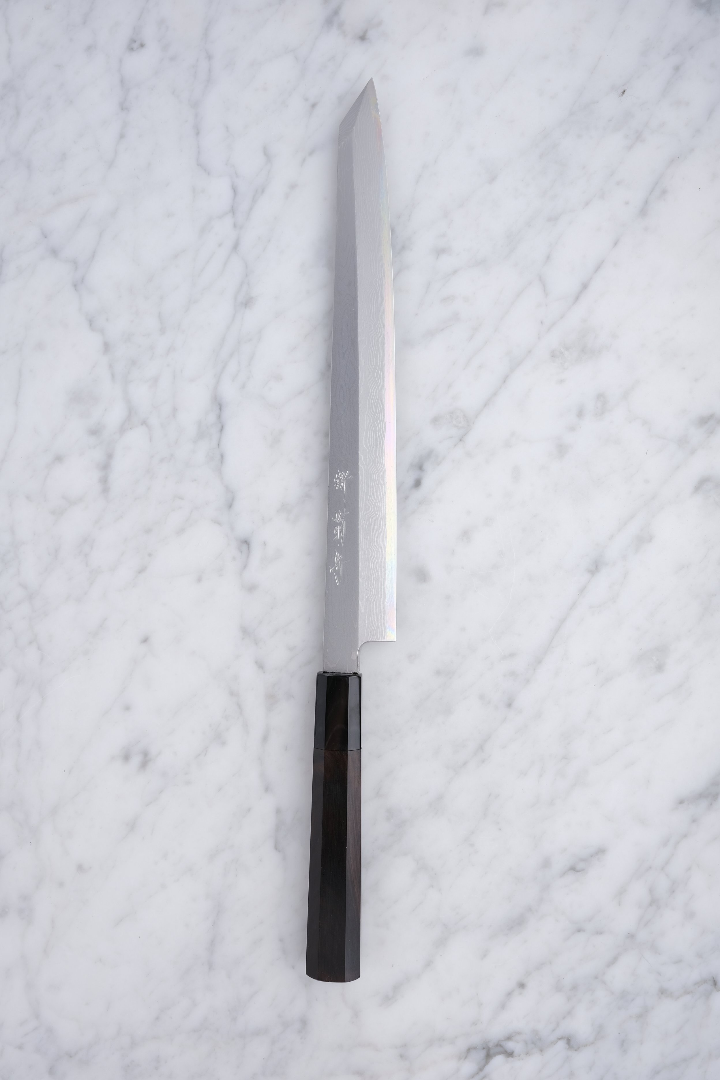Sakai Kikumori Damascus Shirogami #1 Ebony - 270 mm Kiritsuke Yanagiba